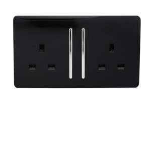 ART-SKT213LBK 2Gang Socket Screwless Long Switch 13A Black