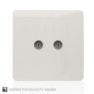 Trendi 2 Gang Screwless Television Coaxial Socket in White