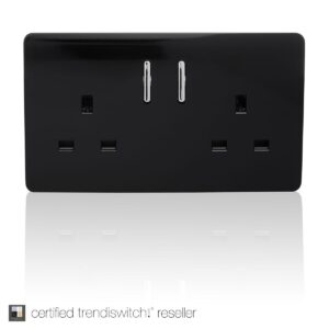 Trendi 2 Gang 13 Amp Short Switched Socket in Black