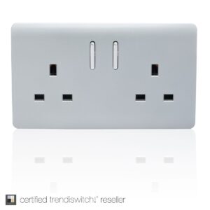 Trendi 2 Gang 13 Amp Short Switched Socket in Silver
