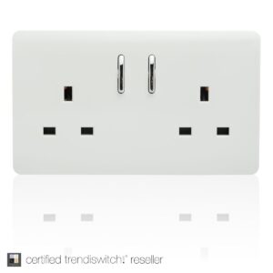 Trendi 2 Gang 13 Amp Short Switched Socket in White