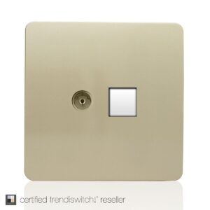 Trendi 2 Gang Television & PC CAT 5 or 6 Socket in Gold