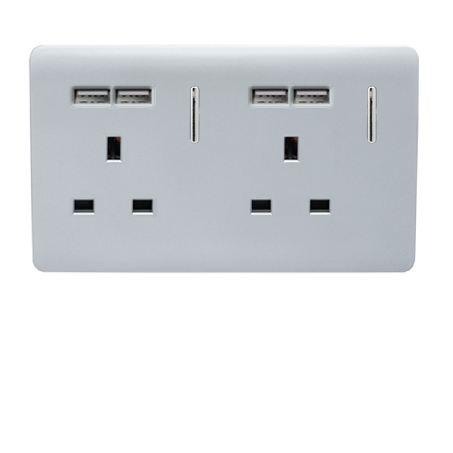 ART-SKT213USBSI 2Gang 4Port USB 2100mA 13A Socket Silver