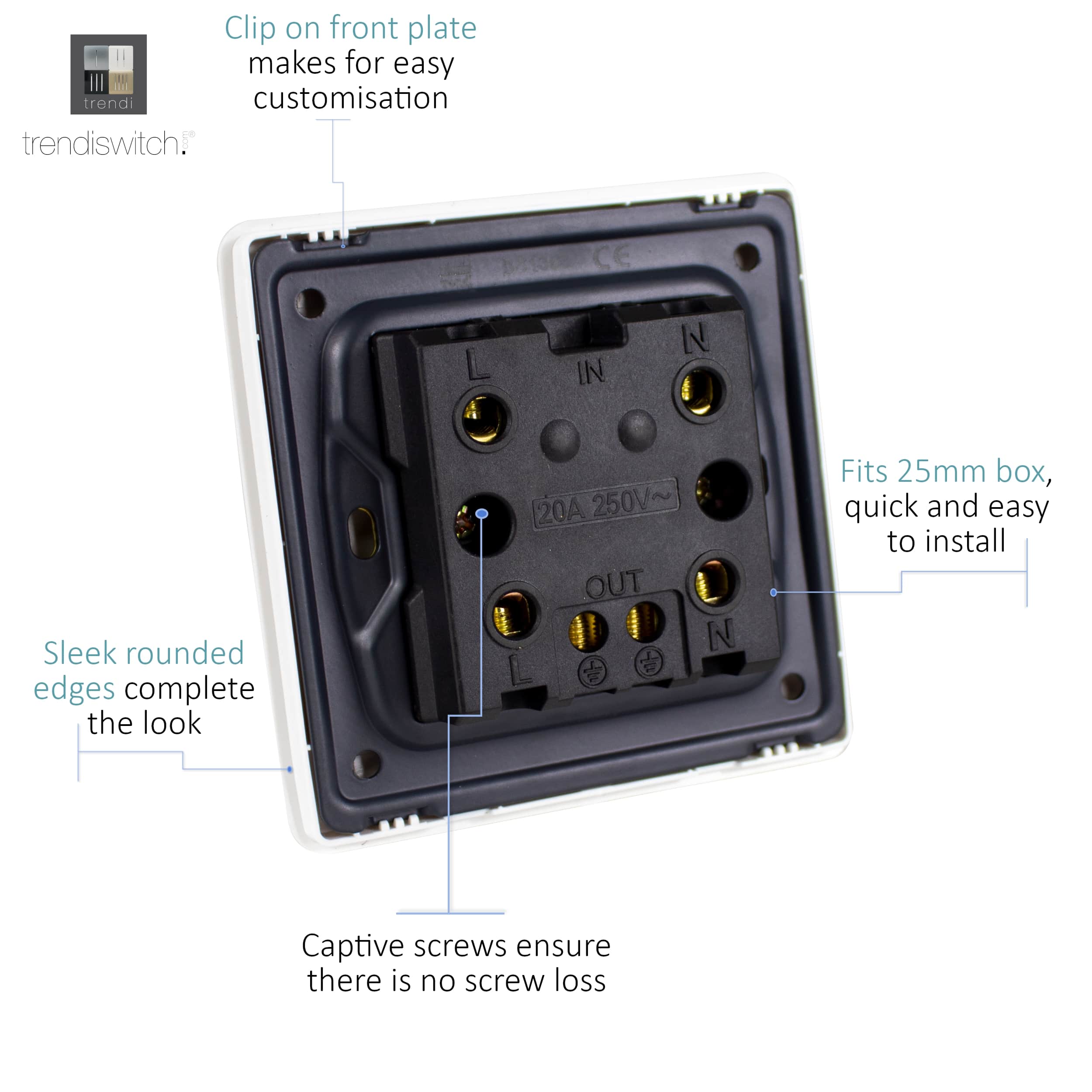 ART-WHS1GO rear 1Gang 20Amp Switch Heavy Duty Rocker Gold