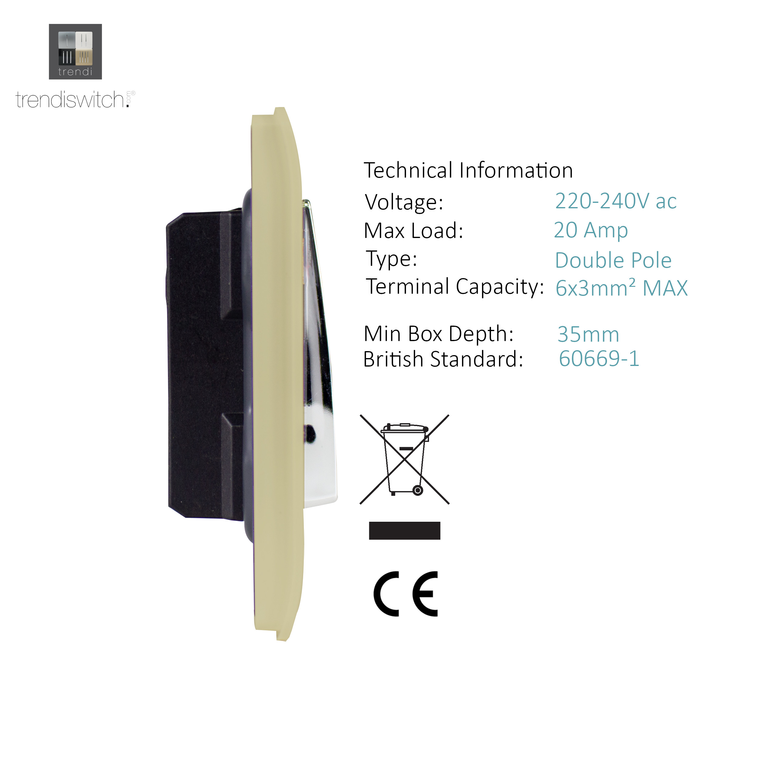 ART-WHS1GO side 1Gang 20Amp Switch Heavy Duty Rocker Gold