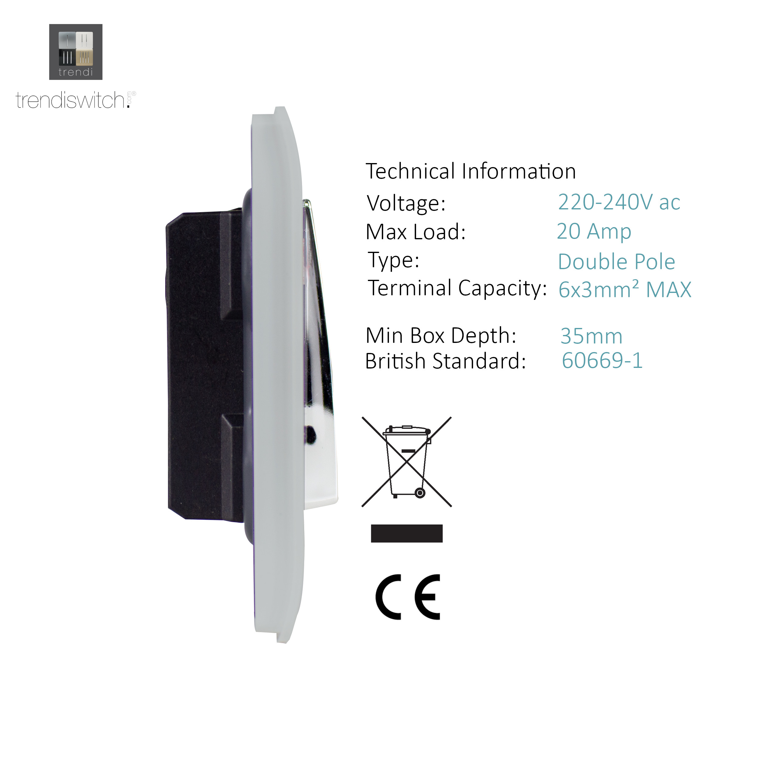 ART-WHS1SI side 1Gang 20Amp Switch Heavy Duty Rocker Silver