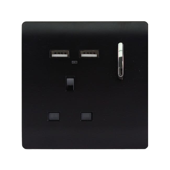 ART-SKT13USBMBK 1Gang 2Port USB 2100mA 13A Socket Matt Black